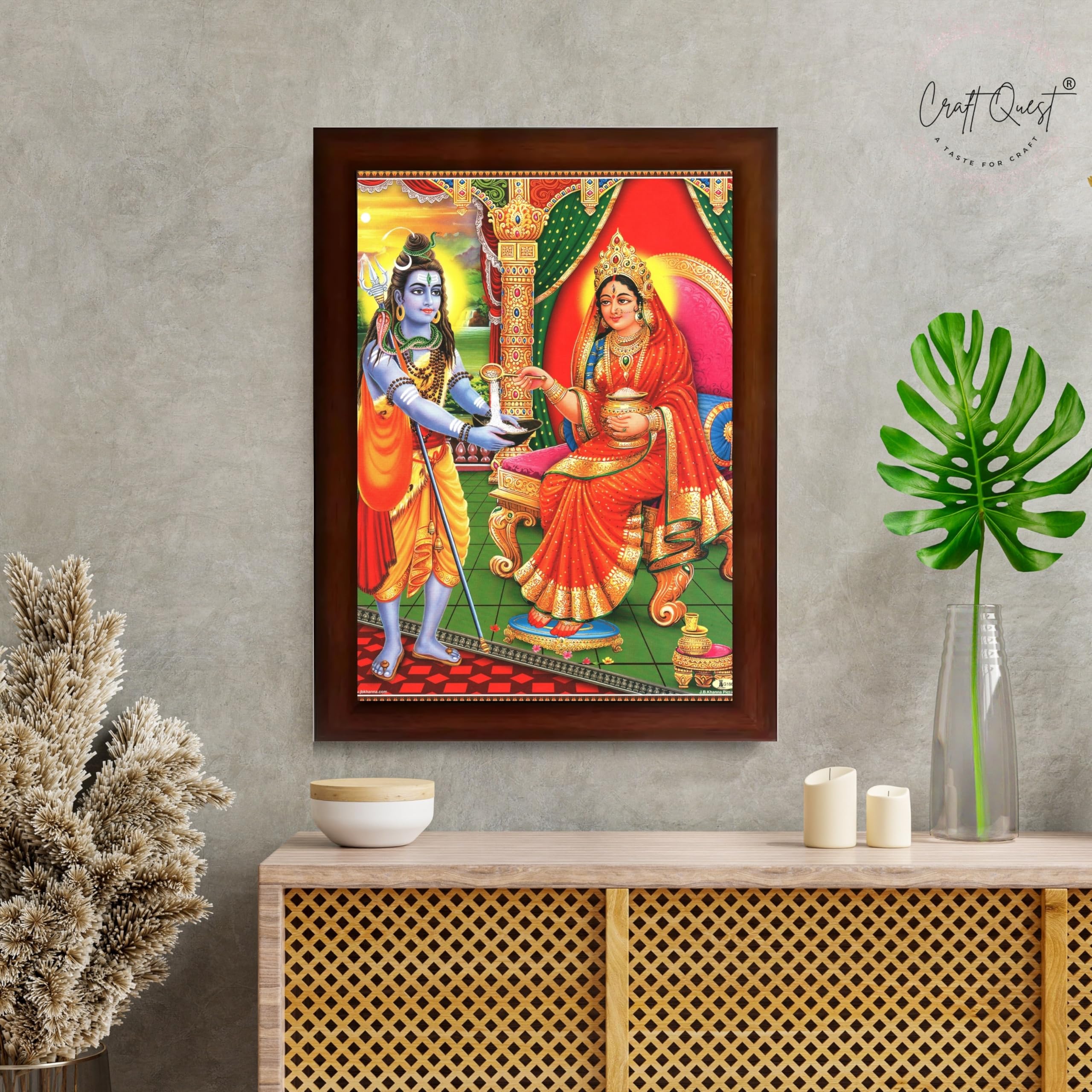 CRAFT QUEST Shiva & Maa Annapurna devi sitting on throne photo frame with with Acrylic glass, for Kitchen Worship
