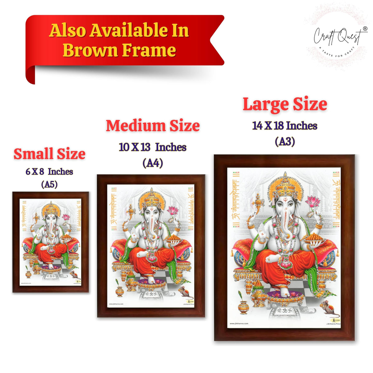 CRAFT QUEST Lord Ganpati Modern Wall Art Painting With Frame For Pooja, Home and Office Decor Item