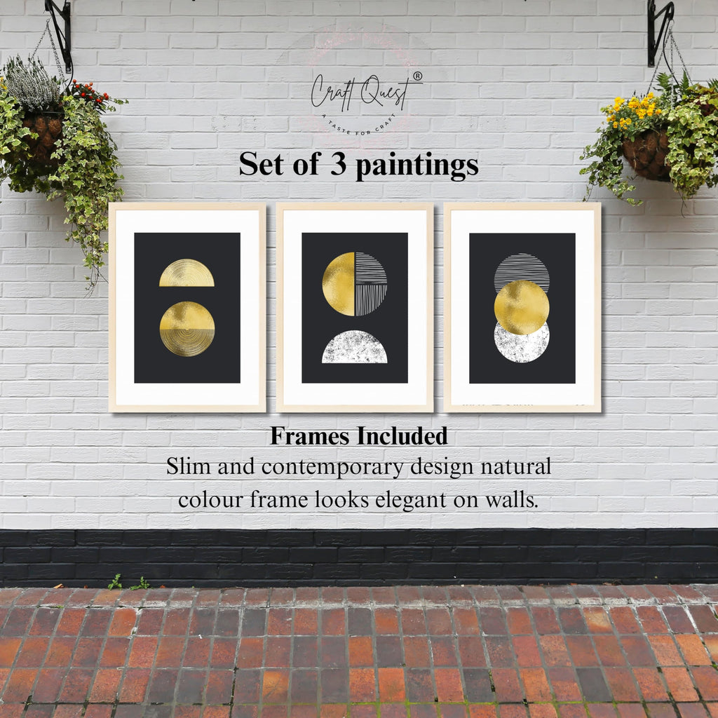CRAFT QUEST Modern Minimalist Mid Century Abstract Wall Art | Set of 3 Frames for Home Decoration | Ideal for Living Room, Bedroom & Offices