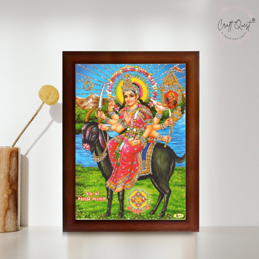 CRAFT QUEST Meldi Maa Meldima Mata Ji Devi Mataji Ma Wall Painting Framed Home Decor