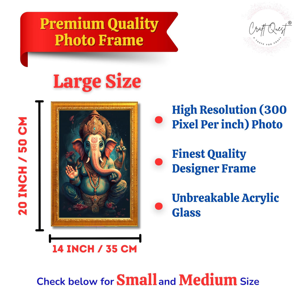 CRAFT QUEST God Ganpati Modern Wall Art Painting With Frame For Pooja, Home and Office Decor Item
