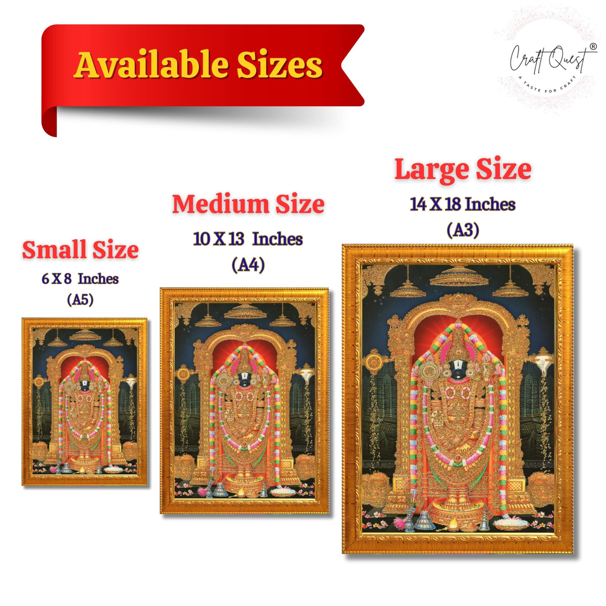 CRAFT QUEST Tirupati Balaji Lord Venkateshwara Swamy Wall Painting Framed Home Décor