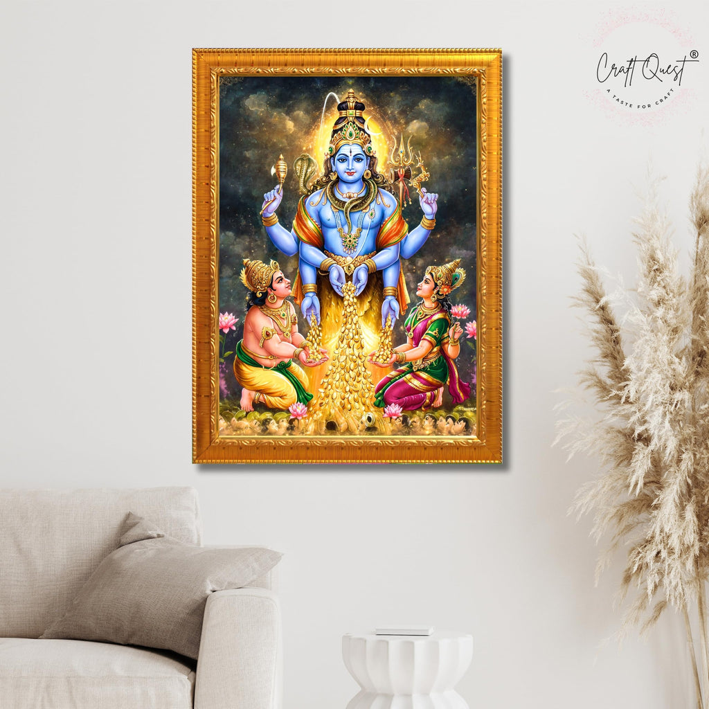 CRAFT QUEST Lord Swarnakarshana Bhairava Swamy With Lakshmi Devi and Kuber Bhagwan Religious Wall Photo Frame |Dhan Bhairav Frame for Home, Office, Temple & Gifting