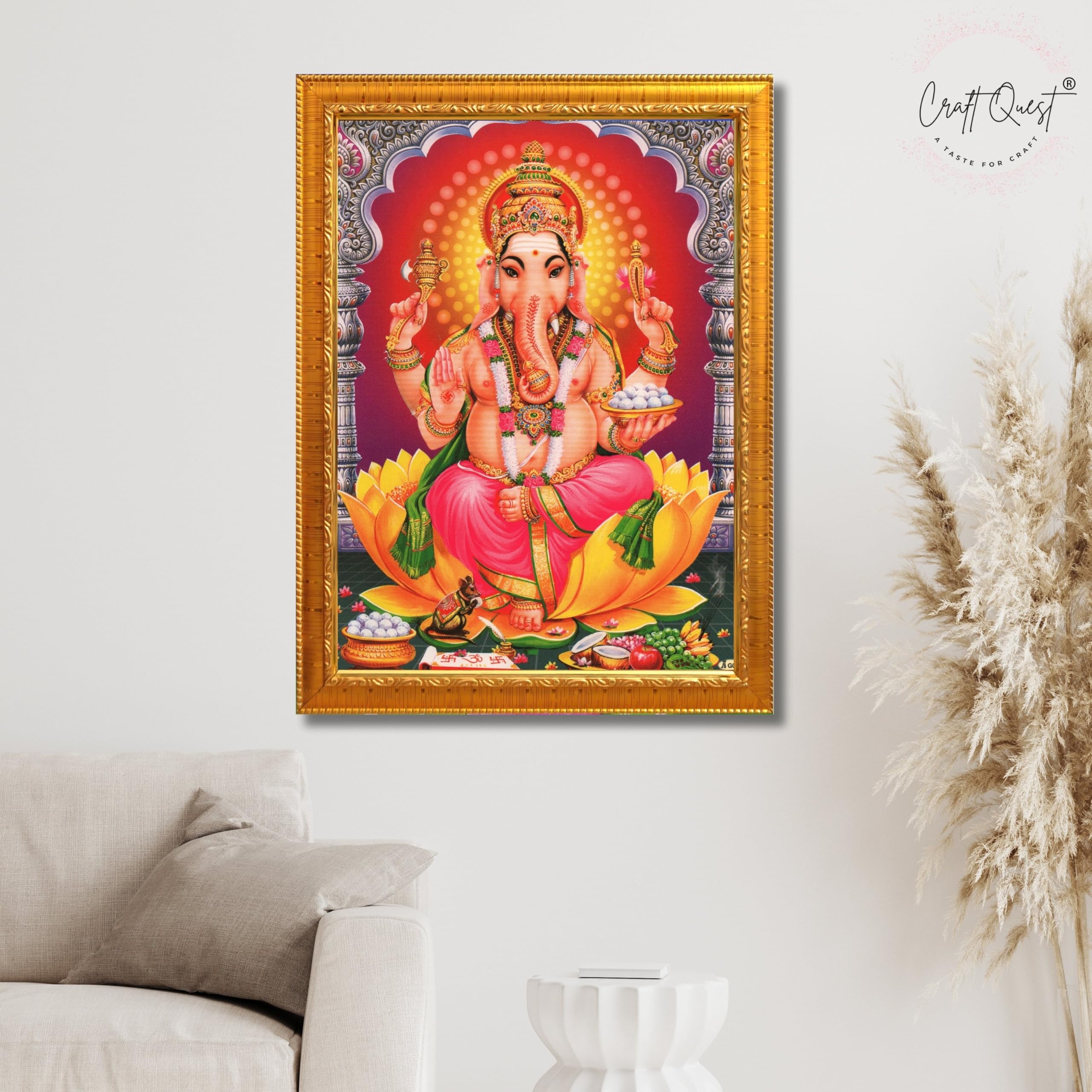 CRAFT QUEST Lord Ganesha Ganesh Ganpati Hanging Wall Painting Framed Home Decor