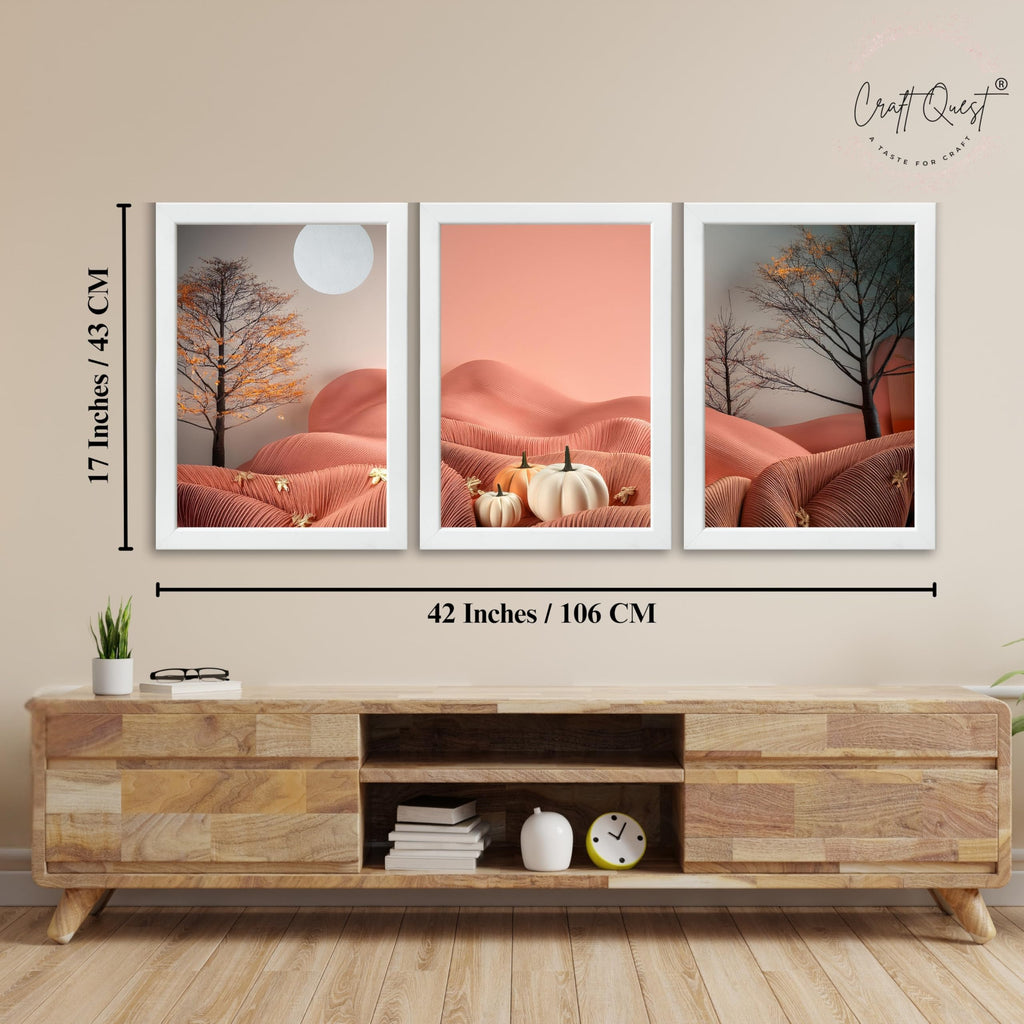 CRAFT QUEST Nature Inspired Autumn Minimalist Modern Wall Art | Set of 3 Frames for Home Decoration | Ideal for Living Room, Bedroom & Office