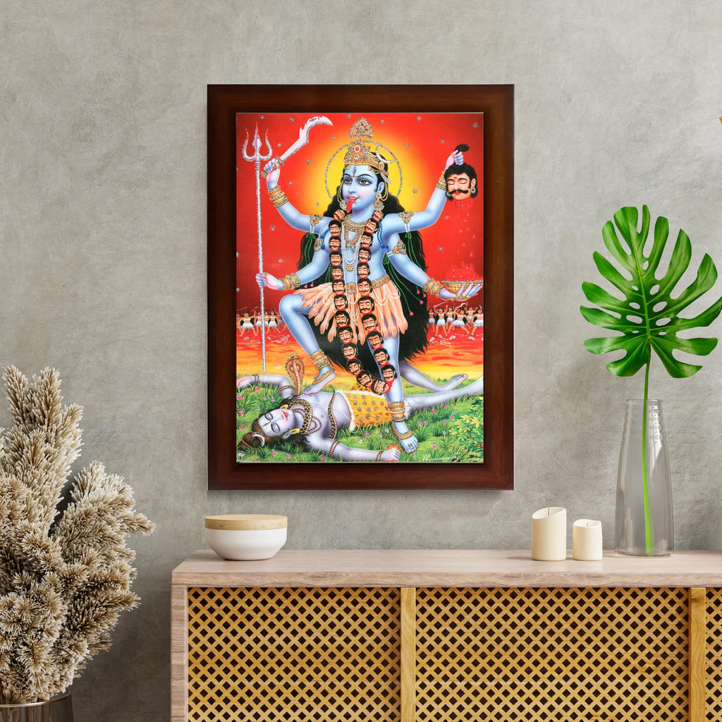 CRAFT QUEST Kali Mata photo with frame, God Religious Framed Painting