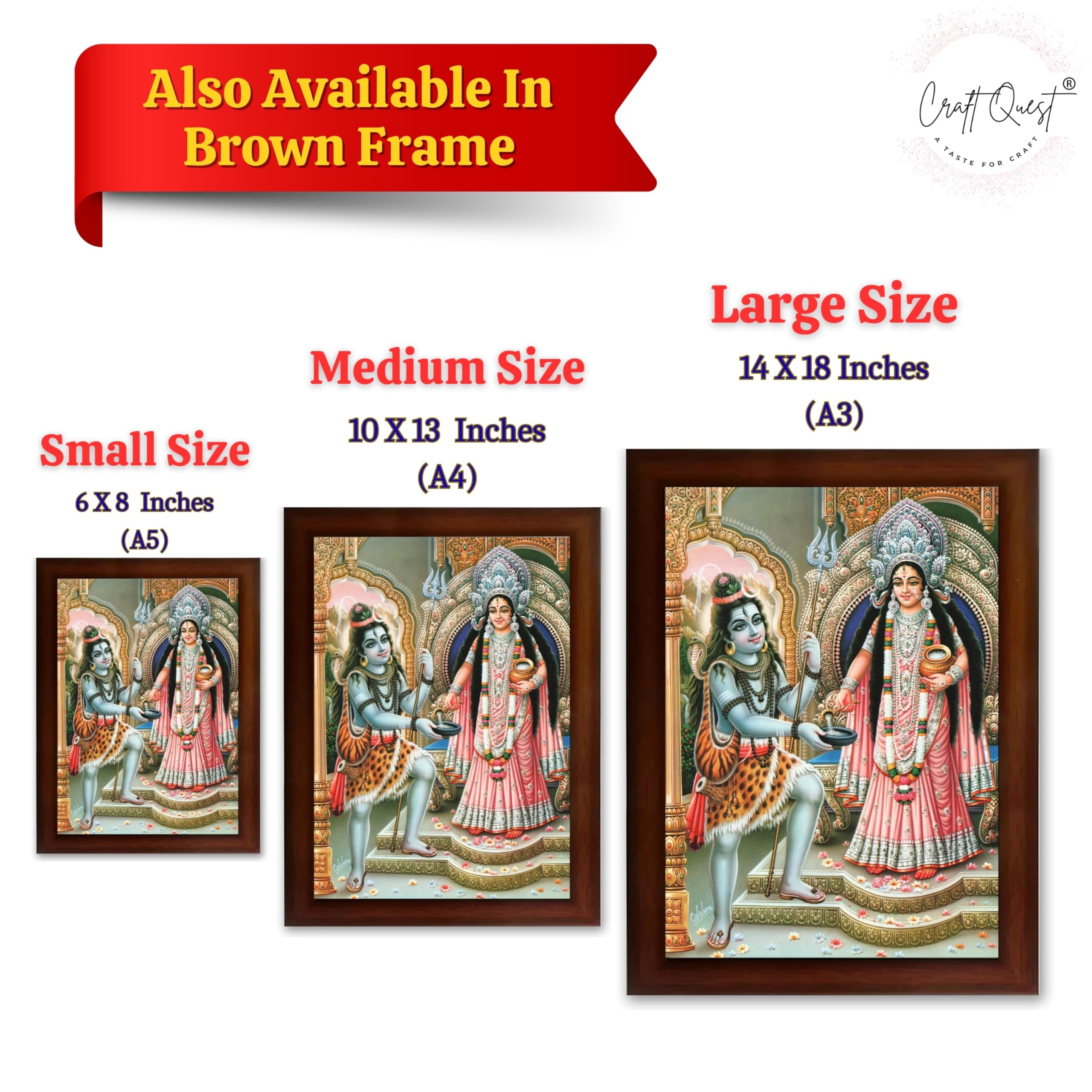 CRAFT QUEST Shiva & Maa Annapurna devi sitting on throne photo frame with Laminated Poster for Kitchen Worship