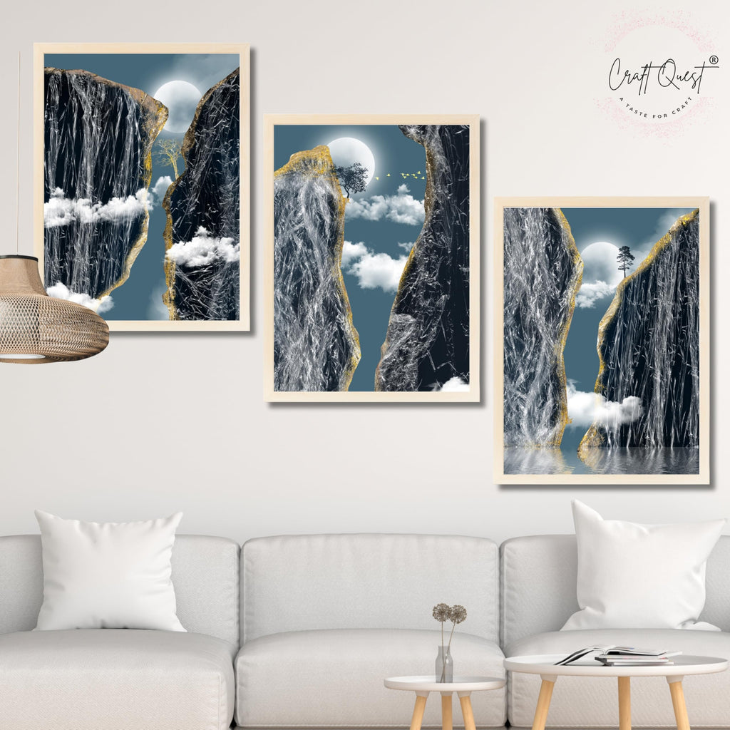 CRAFT QUEST Modern Art Abstract Landscape Decorative Wall Art | Set of 3 Frames for Home Decoration | Ideal for Living Room, Bedroom & Offices