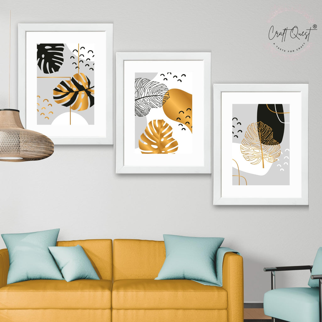 CRAFT QUEST Wall Art Decor Paintings | Set of 3 Abstract Wall Art Frames for Home Decoration | Ideal for Living Room, Bedrooms & Offices