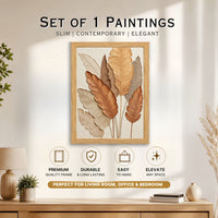 3D Leaf Wall Art Painting for Living Room, Botanical Nature Wall Decor, Earthy Brown Beige Feather Leaf Artwork with Wooden Frame for Bedroom, Hallway & Office