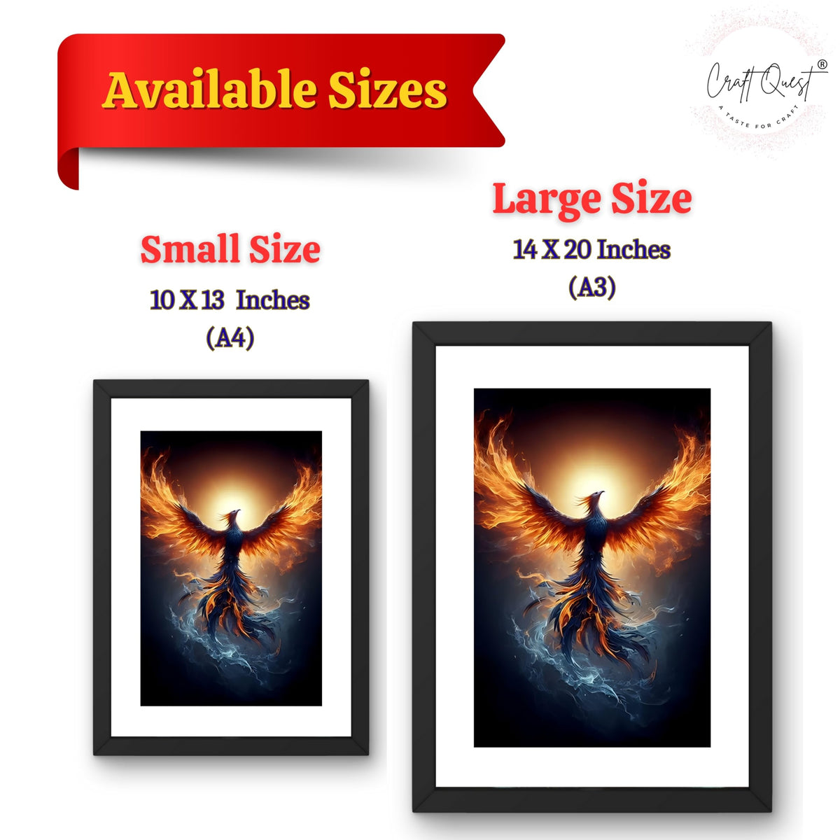 CRAFT QUEST Phoenix Bird Painting – Rising Phoenix Vastu Wall Art – Wall Decoration – Positive Energy Painting for Success, Growth & Spiritual Inspiration