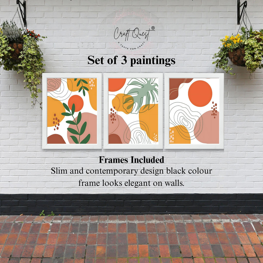 CRAFT QUEST Wall Art Decor Paintings | Set of 3 BOHO Wall Art Frames for Home Decoration | Ideal for Living Room, Bedroom & Office