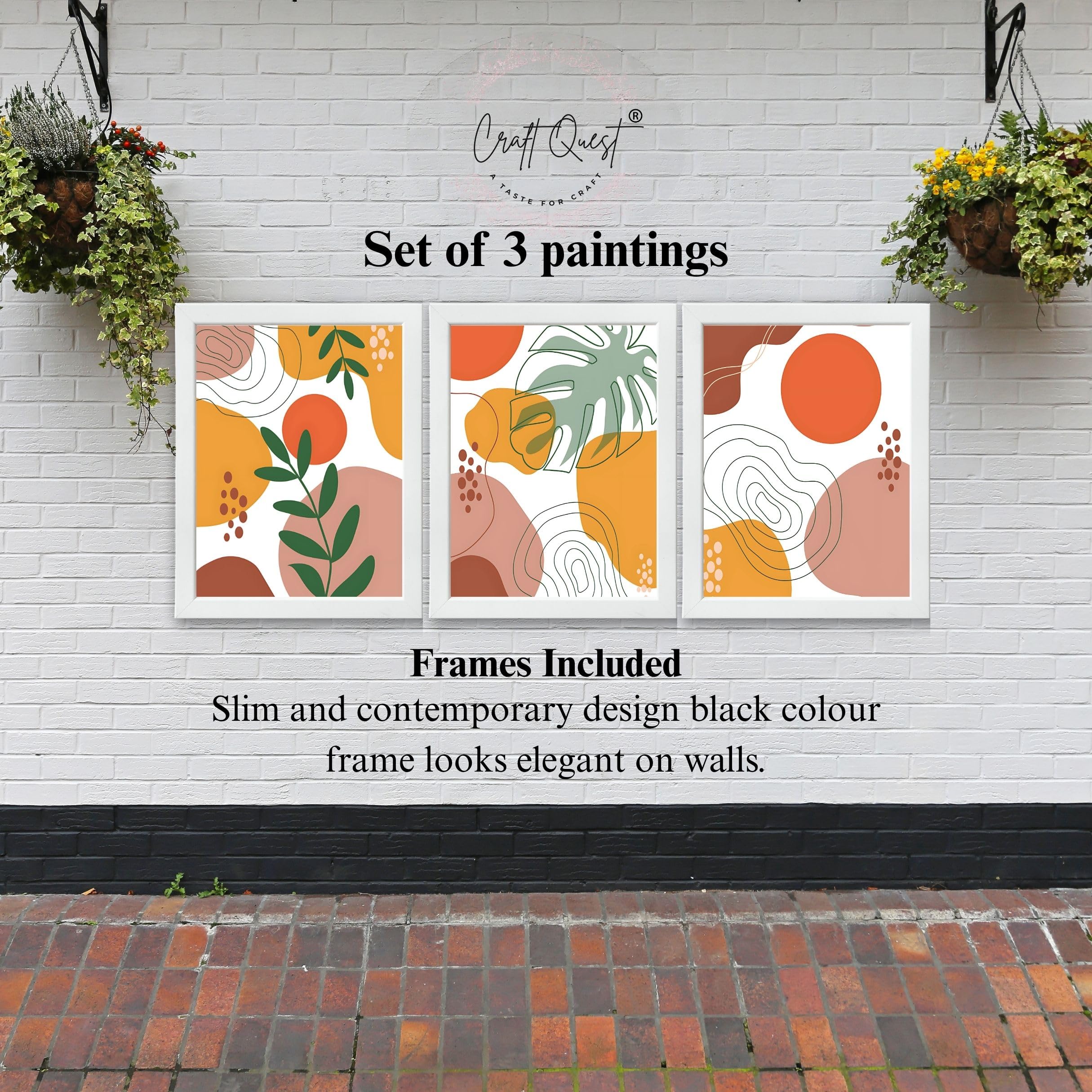 CRAFT QUEST Wall Art Decor Paintings | Set of 3 BOHO Wall Art Frames for Home Decoration | Ideal for Living Room, Bedroom & Office