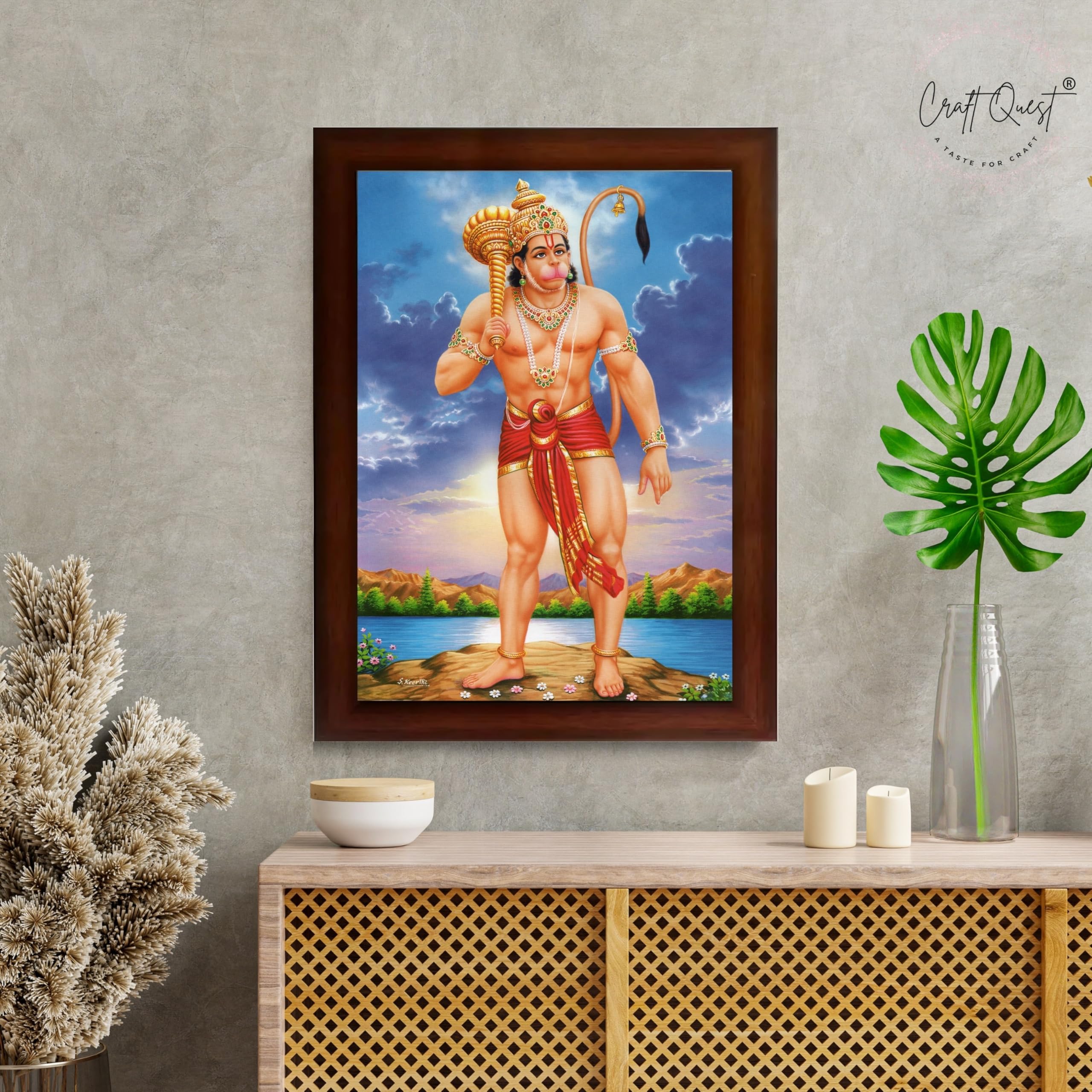 CRAFT QUEST Bajrang Bali Hanuman Ji Photo Frame | Acrylic Glass, Lightweight & Waterproof | Ideal for Home, Office, Temple & Puja Room Wall Decor