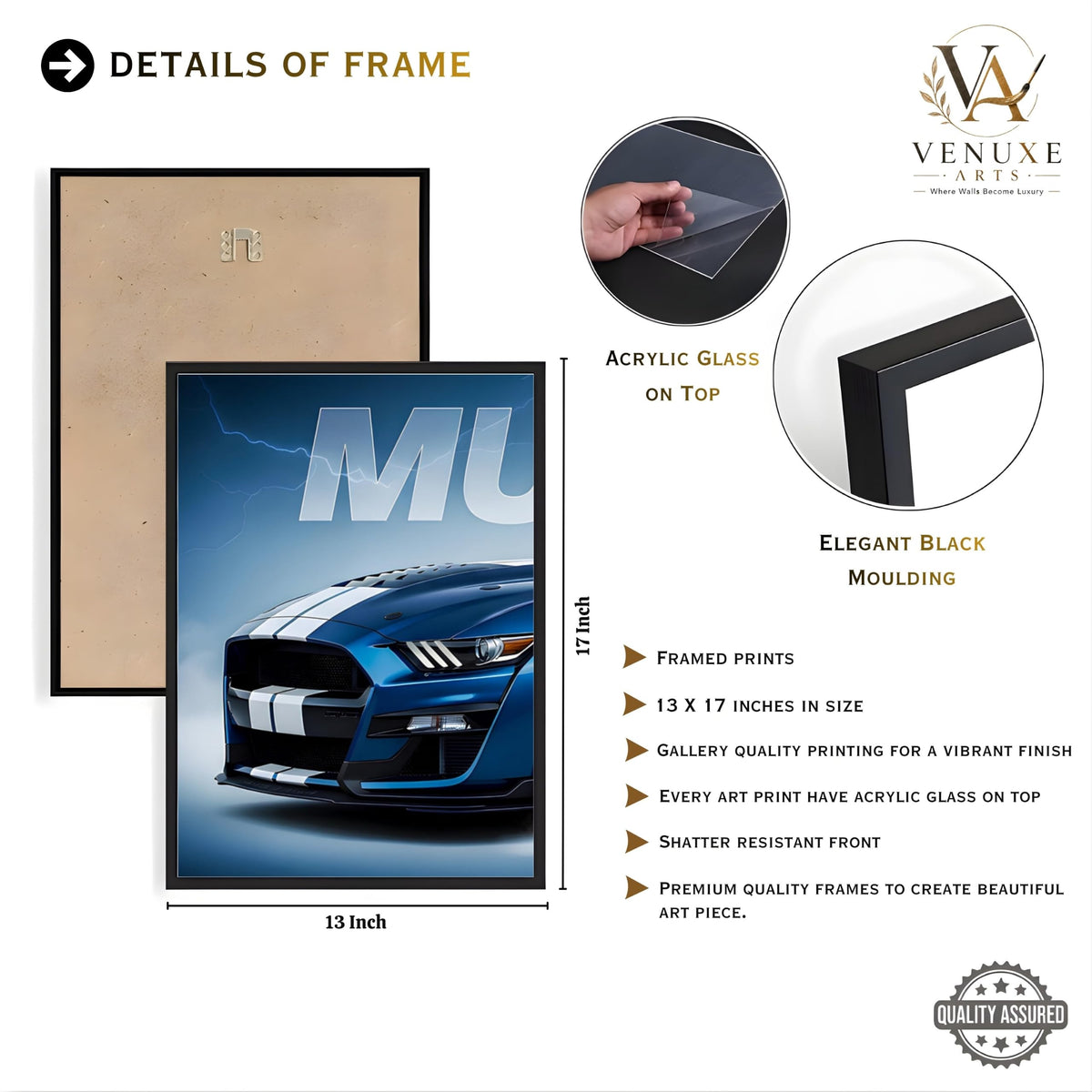 VENUXE ARTS Set Of 3 Big Sports Cars Framed Posters Gift Items for Boys Room Wall Decoration Bedroom, Living Room, Office, Studio Décor | Car Poster Frame for Wall Décor