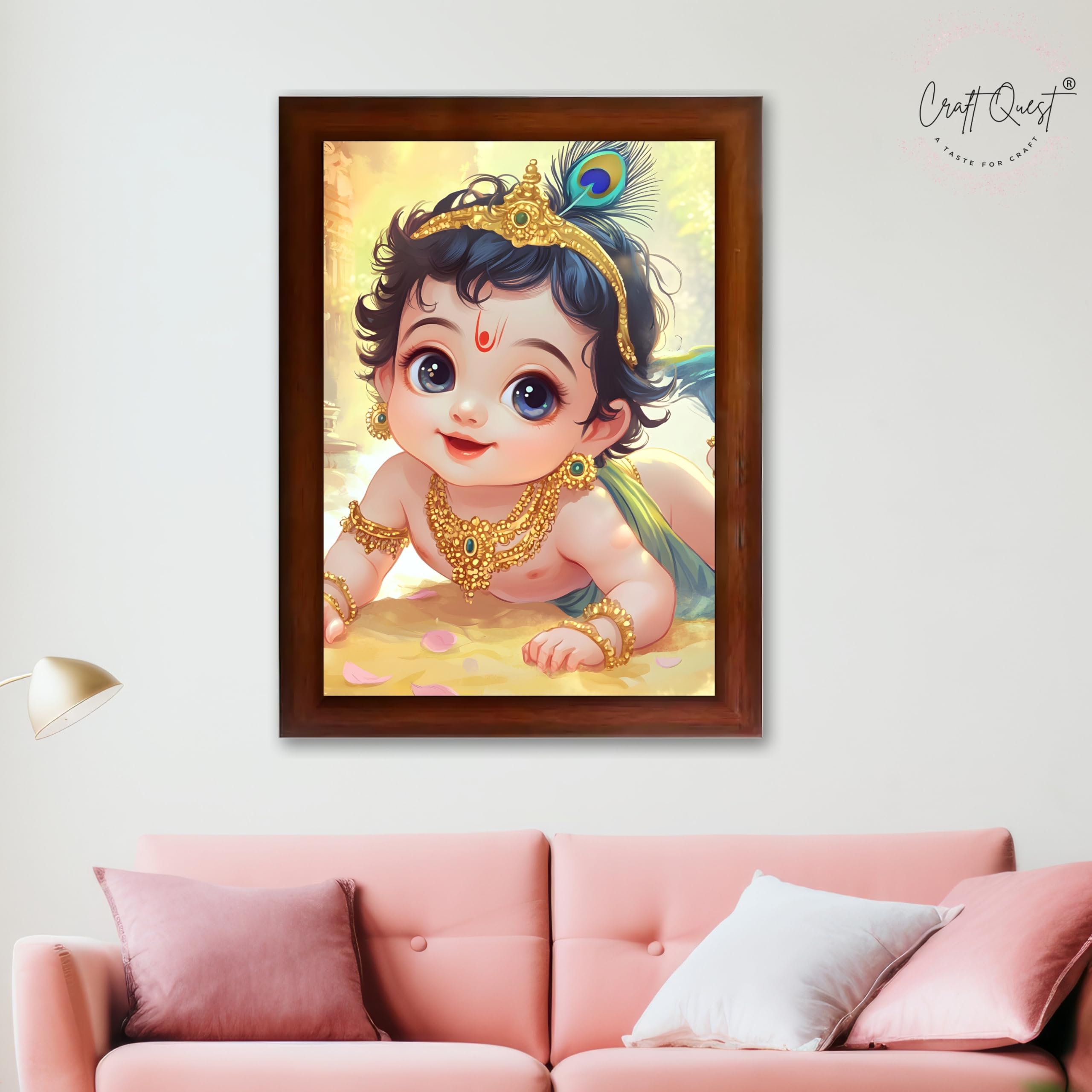 CRAFT QUEST Shri Bal Gopal Painting | Baby Krishna Photo Frame | Walls, Home, Living Room and Home Décor