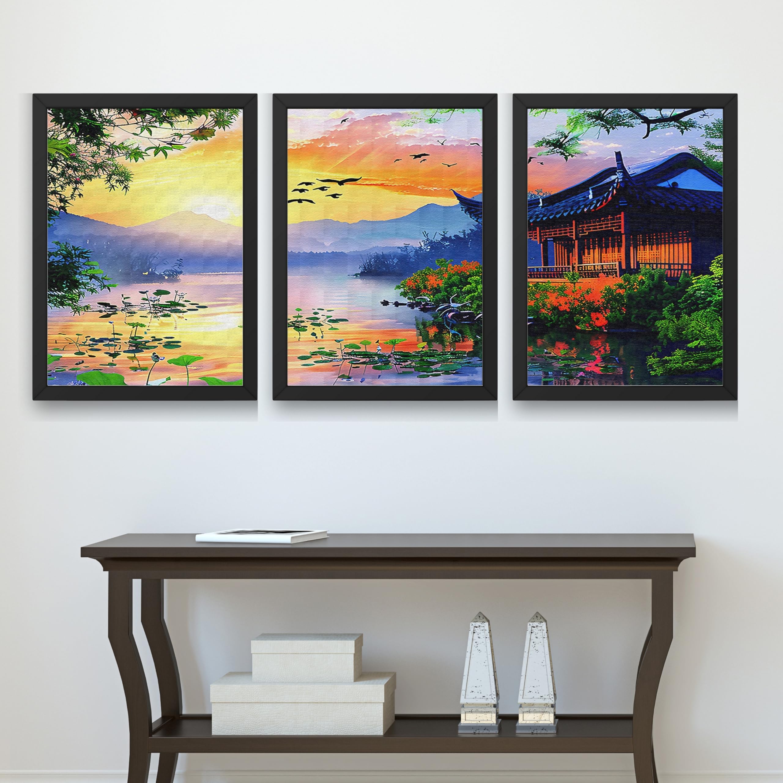 CRAFT QUEST Modern Art Of Sunset Wall Art | Set of 3 Frames for Home Decoration | Ideal for Living Room, Bedroom & Offices
