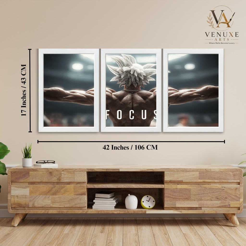VENUXE ARTS Set Of 3 Anime Characters Wall Framed |Anime Characters Framed Poster for Living Room Bedroom Gaming Room Studio Wall Decor