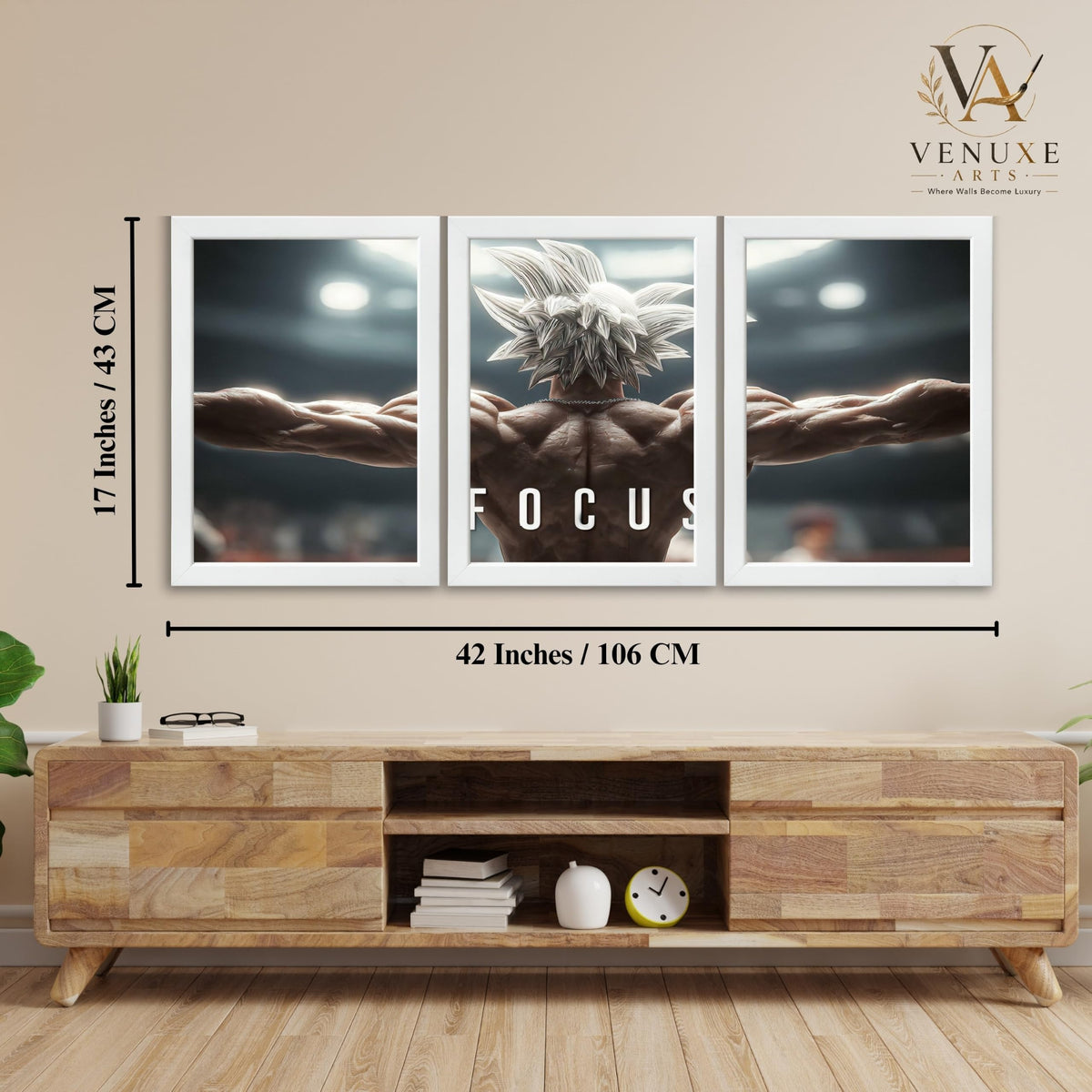 VENUXE ARTS Set Of 3 Anime Characters Wall Framed |Anime Characters Framed Poster for Living Room Bedroom Gaming Room Studio Wall Decor