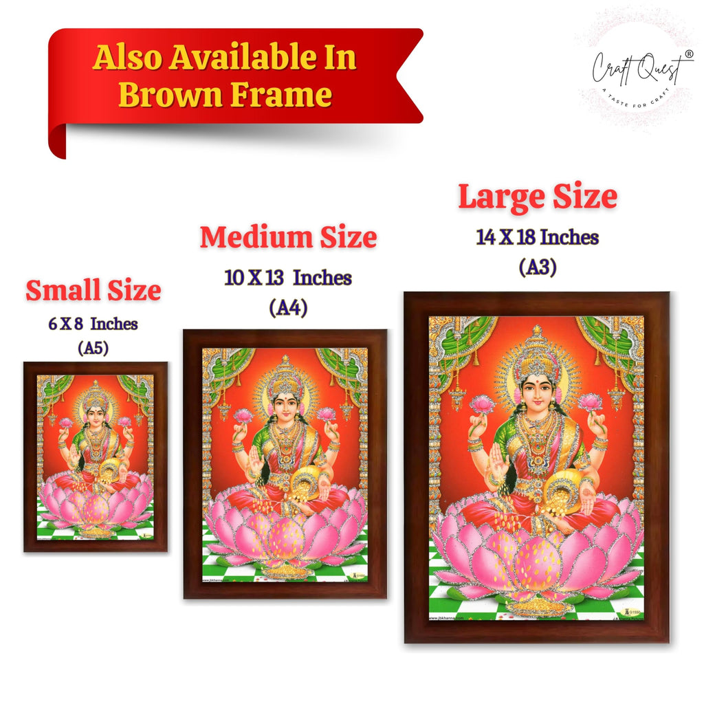 CRAFT QUEST Goddess Lakshmi Devi Dhana Vaibhav Laxmi Maa Wall Painting Frame for Diwali,Temple, Pooja, Living Room Home and Decor Item