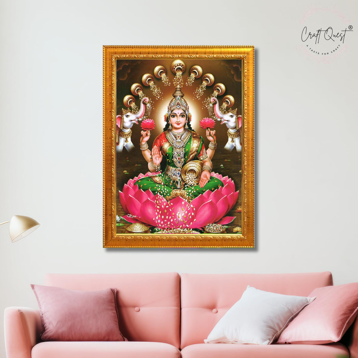 CRAFT QUEST Goddess Lakshmi Mata Laxmi Maa Wall Painting Photo Framed | Acrylic Glass, Lightweight & Waterproof | Ideal for Home, Office, Temple & Puja Room, Wall Decor