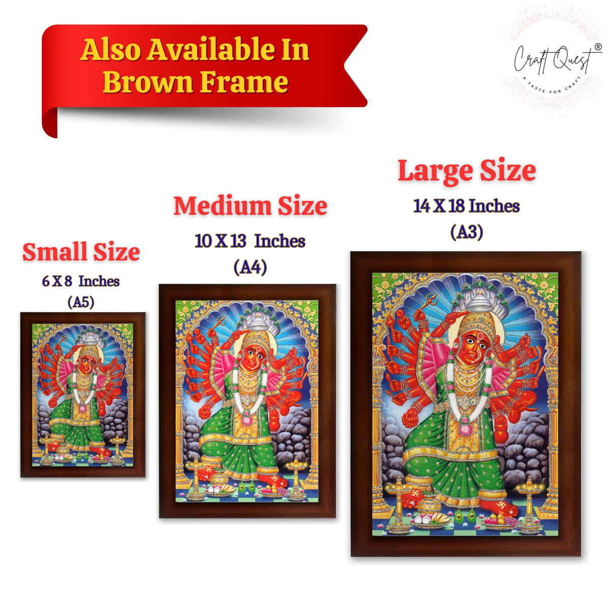 CRAFT QUEST Saptashrungi/Saptashringi Devi, God Religious Framed Painting