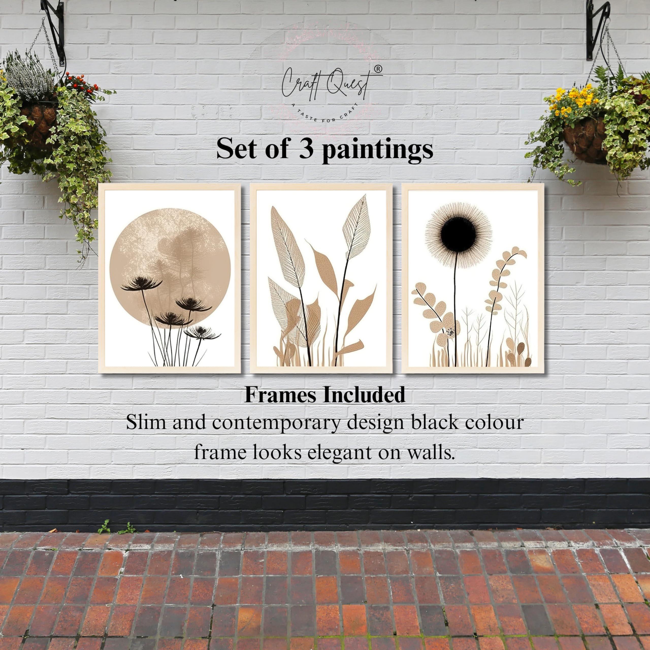 CRAFT QUEST Boho Minimalist Abstract Wall Art | Set of 3 Frames for Home Decoration | Ideal for Living Room, Bedroom & Offices