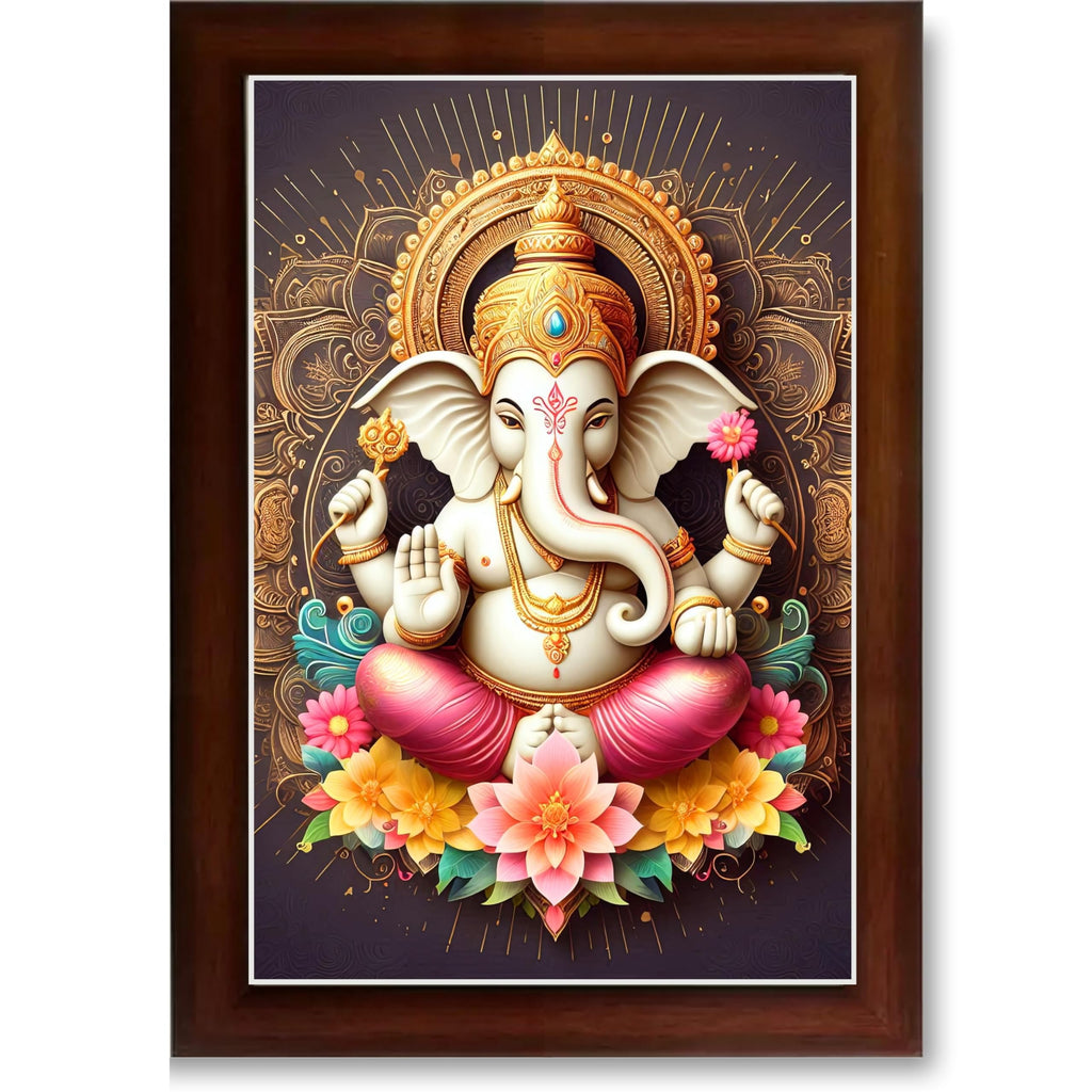 CRAFT QUEST Lord Ganpati Ganesh ji God Frame for Pooja Room Home & Wall Decor GA-255