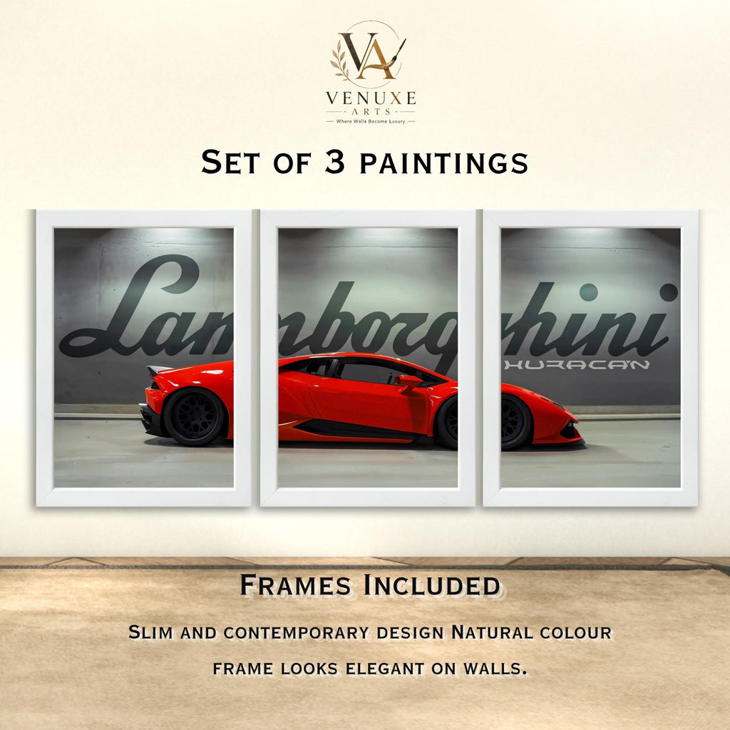 VENUXE ARTS Set Of 3 Big Sports Cars Framed Posters Gift Items for Boys Room Wall Decoration Bedroom Living Room Office Studio Décor | Car Poster Frame for Wall Décor