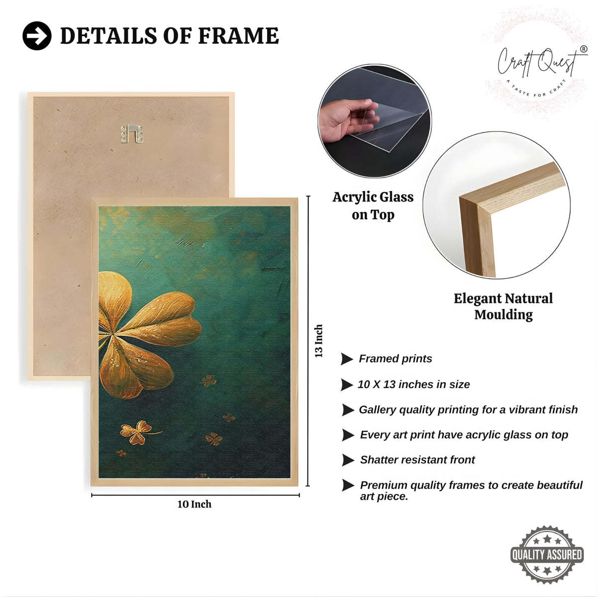 CRAFT QUEST Nature Inspired Flowers & Leaves Wall Art | Set of 3 Frames for Home Decoration | Ideal for Living Room, Bedroom & Offices