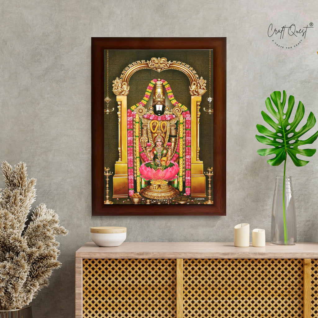 CRAFT QUEST Lord Tirupati Balaji Lakshmi Lord Venkateshwara Swamy Wall Painting Framed, Home, Temple, Pooja, Wall Décor Item