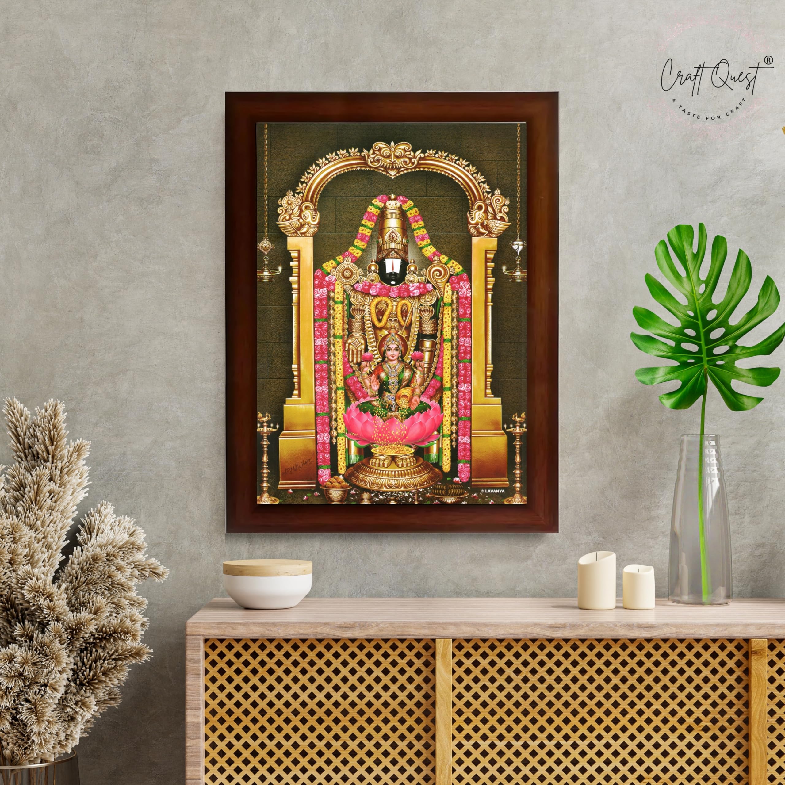 CRAFT QUEST Lord Tirupati Balaji Lakshmi Lord Venkateshwara Swamy Wall Painting Framed, Home, Temple, Pooja, Wall Décor Item