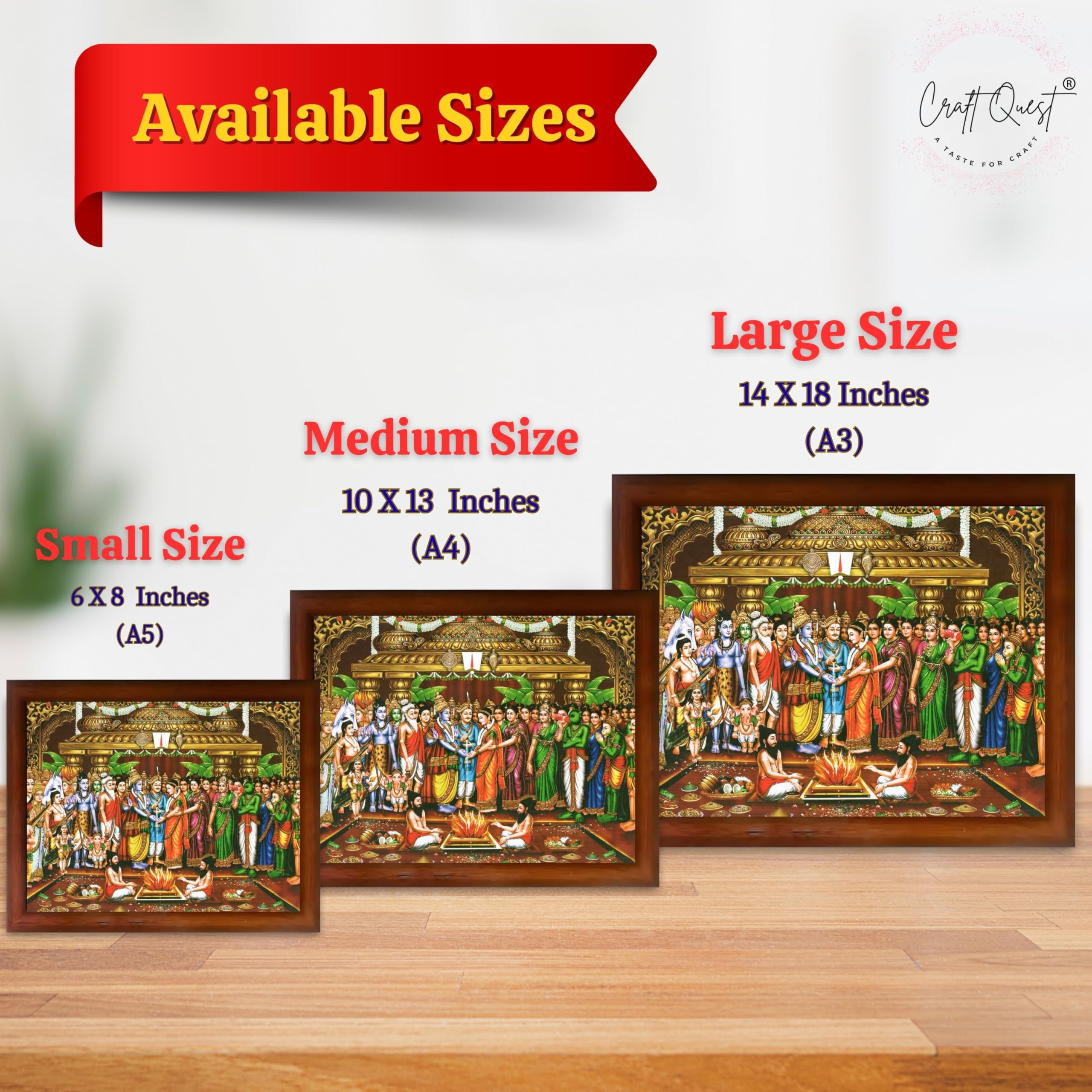 CRAFT QUEST Tirupati Balaji Padmavati Srinivasa Kalyanam Wall Painting Framed | South God Picture Frame for Home, Office, Temple & Gifting