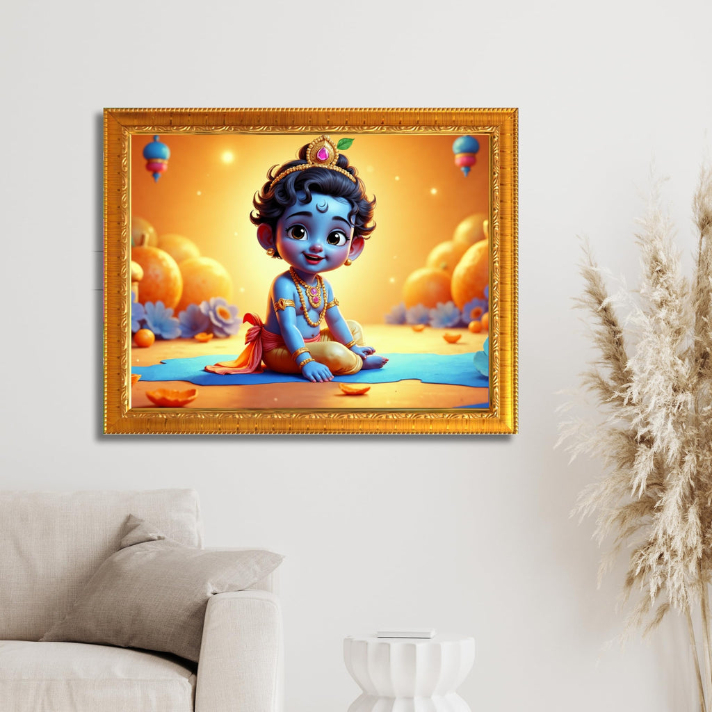 CRAFT QUEST Baby Krishna Photo Frame | Shri Bal Gopal Painting | Krishna Photo Frames for Walls, Home, Living Room and Home Décor