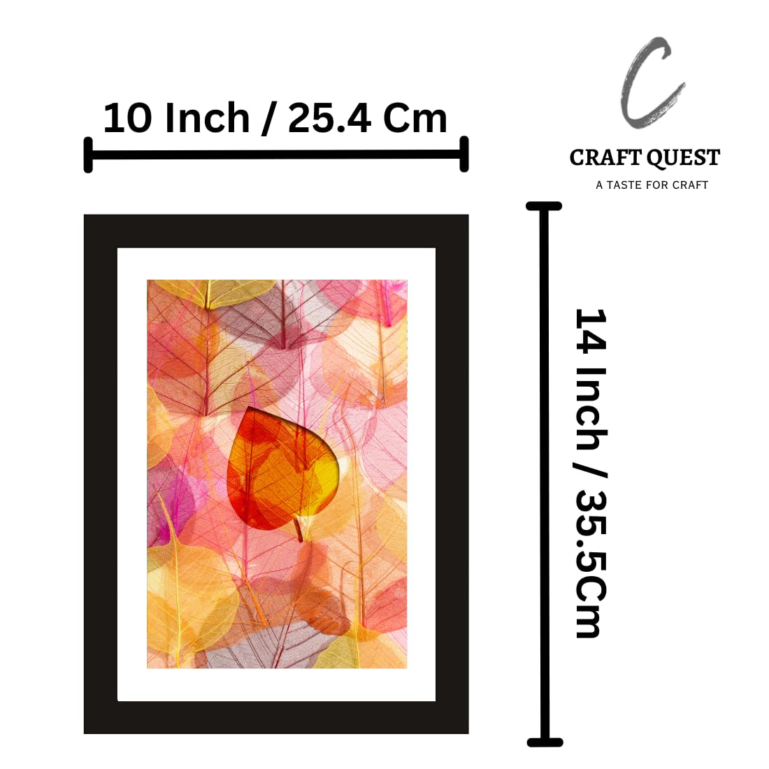 CRAFT QUEST Abstract Digital Leaves Modern Art Painting Poster Frame for Home & Office Wall Decoration - Portrait, Wall Display (Black, 14x10 Inch Frame with Art Print)