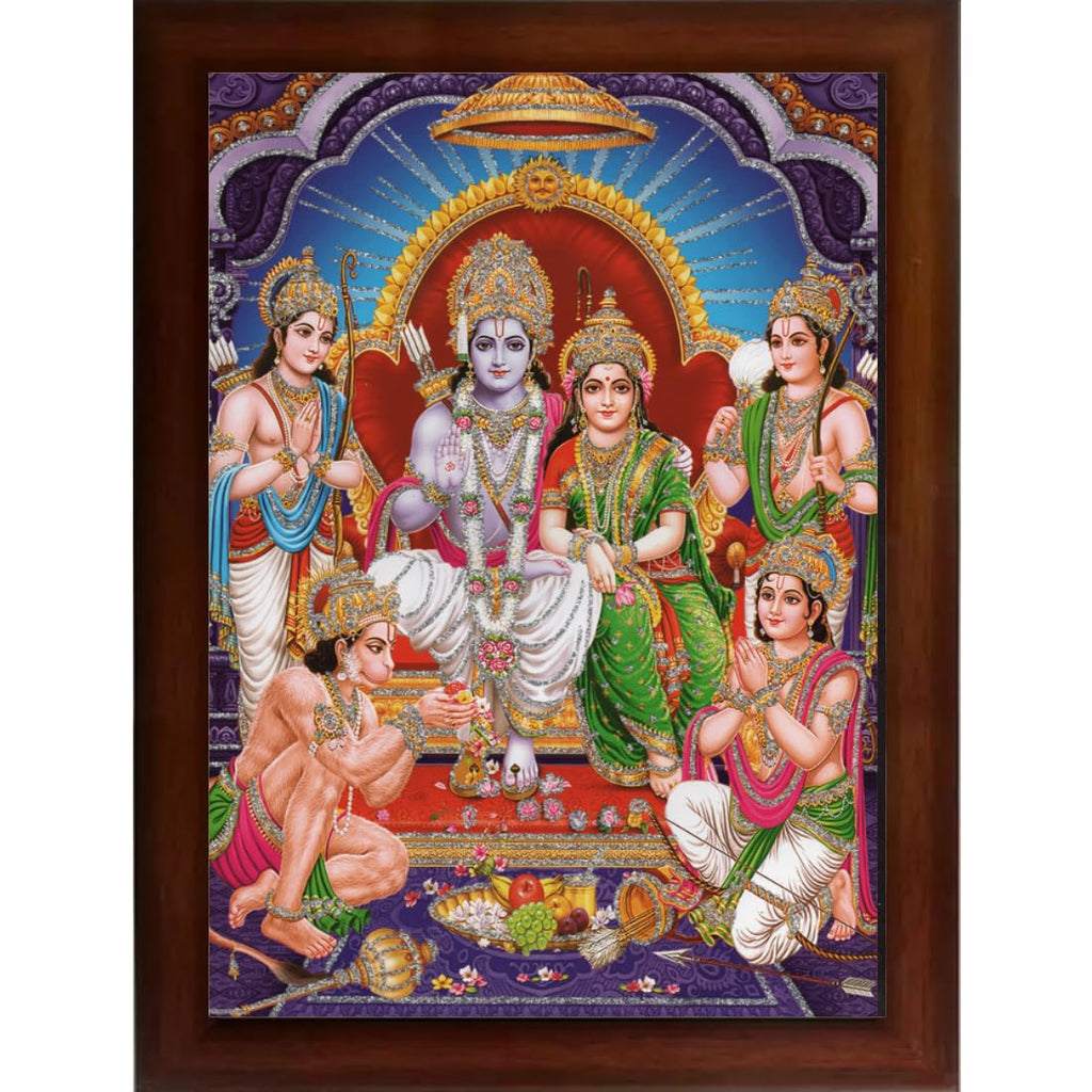 Craft Quest Ram Darbar Sparkle Coated Framed, Home Decorative Gift Item Painting (14 X 10 Inches, Multicolour,Religious) RD1013-502
