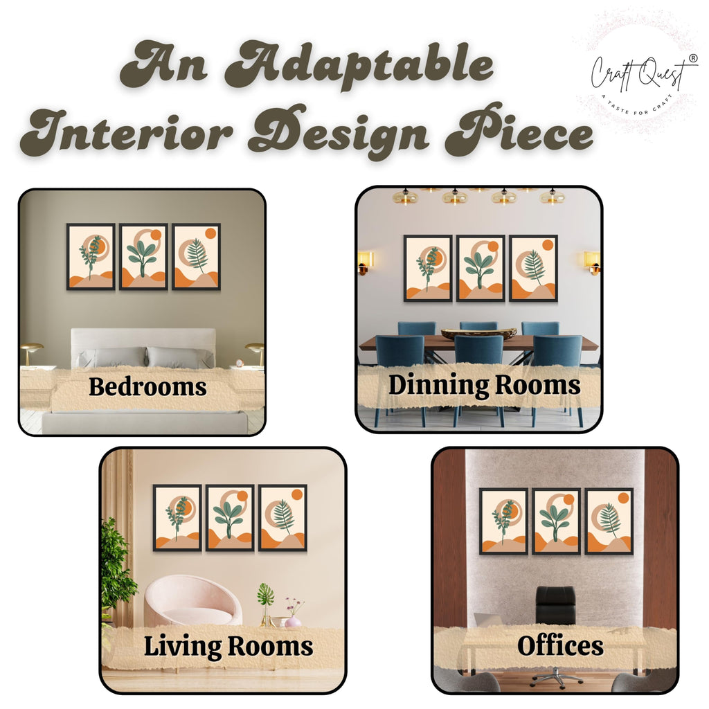 CRAFT QUEST Wall Art Decor Paintings | Set of 3 BOHO Wall Art Frames for Home Decoratio | Ideal for Living Room, Offices & Bedrooms