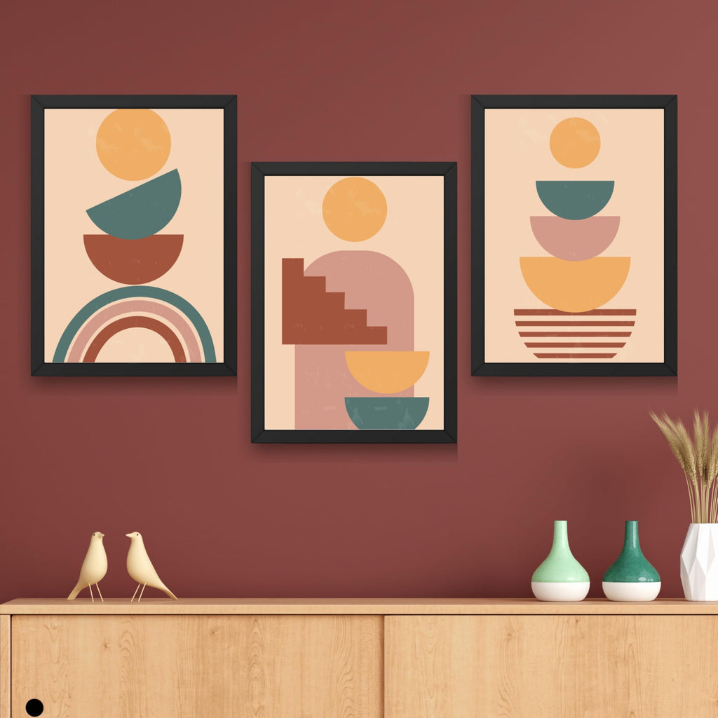 CRAFT QUEST Wall Art Decor Paintings | Set of 3 BOHO Wall Art Frames for Home Decoration | Ideal for Living Room, Offices & Bedrooms