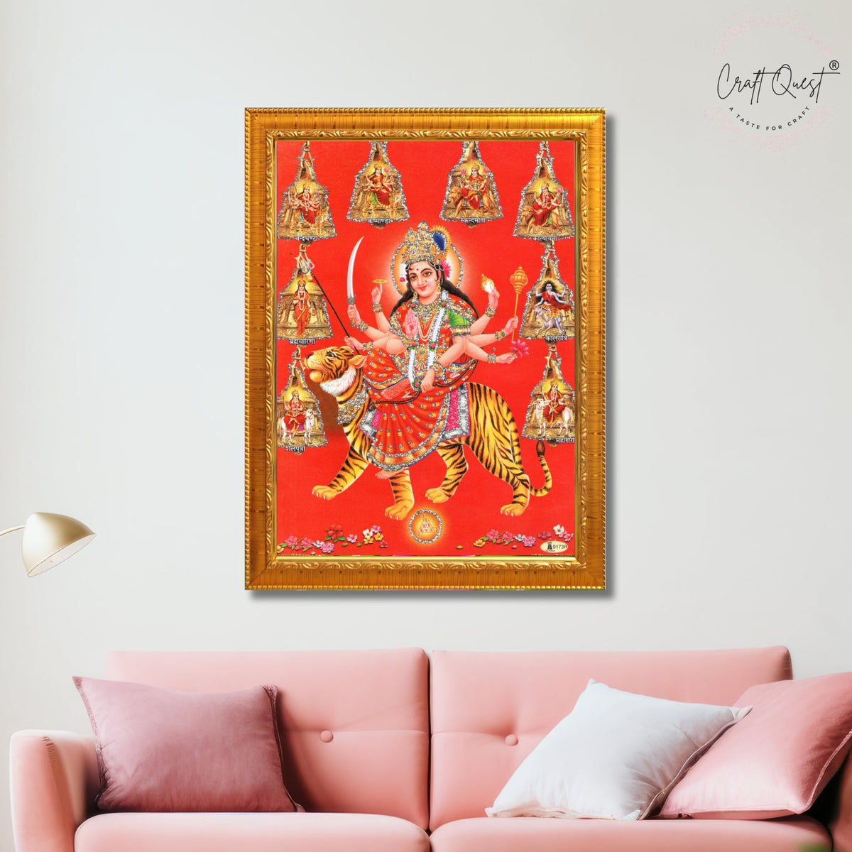 CRAFT QUEST Goddess Navdurga Durga Devi Wall Painting Framed Home and Pooja Décor Item