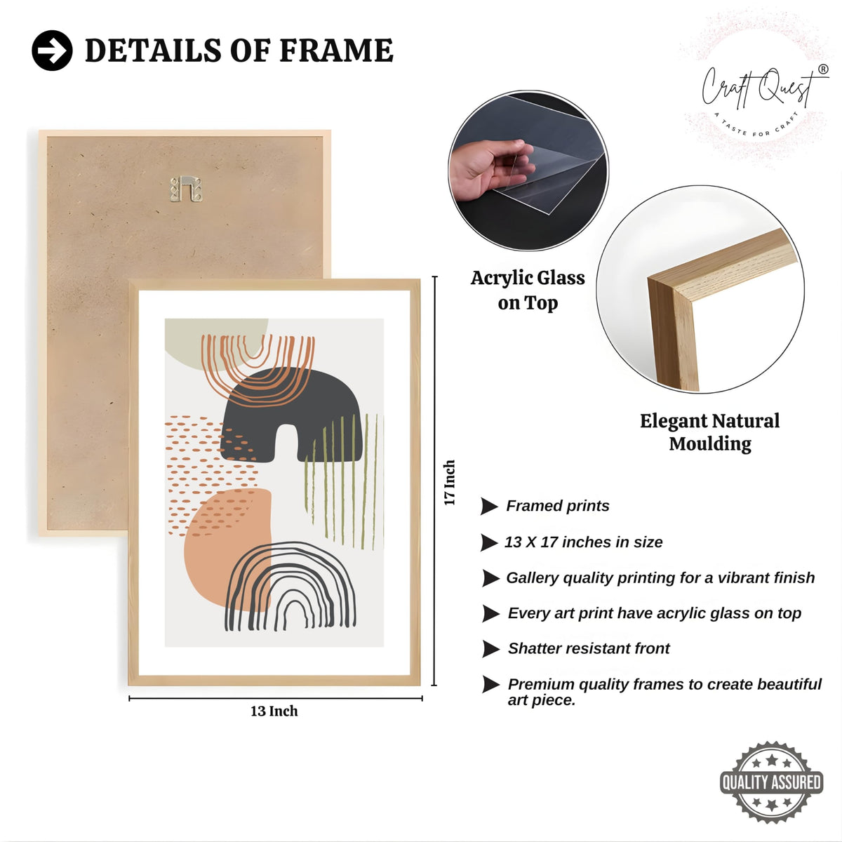 CRAFT QUEST Abstract Minimalist Art Modern Design | Set of 3 Frames for Home Decoration | Ideal for Living Room, Bedroom & Offices