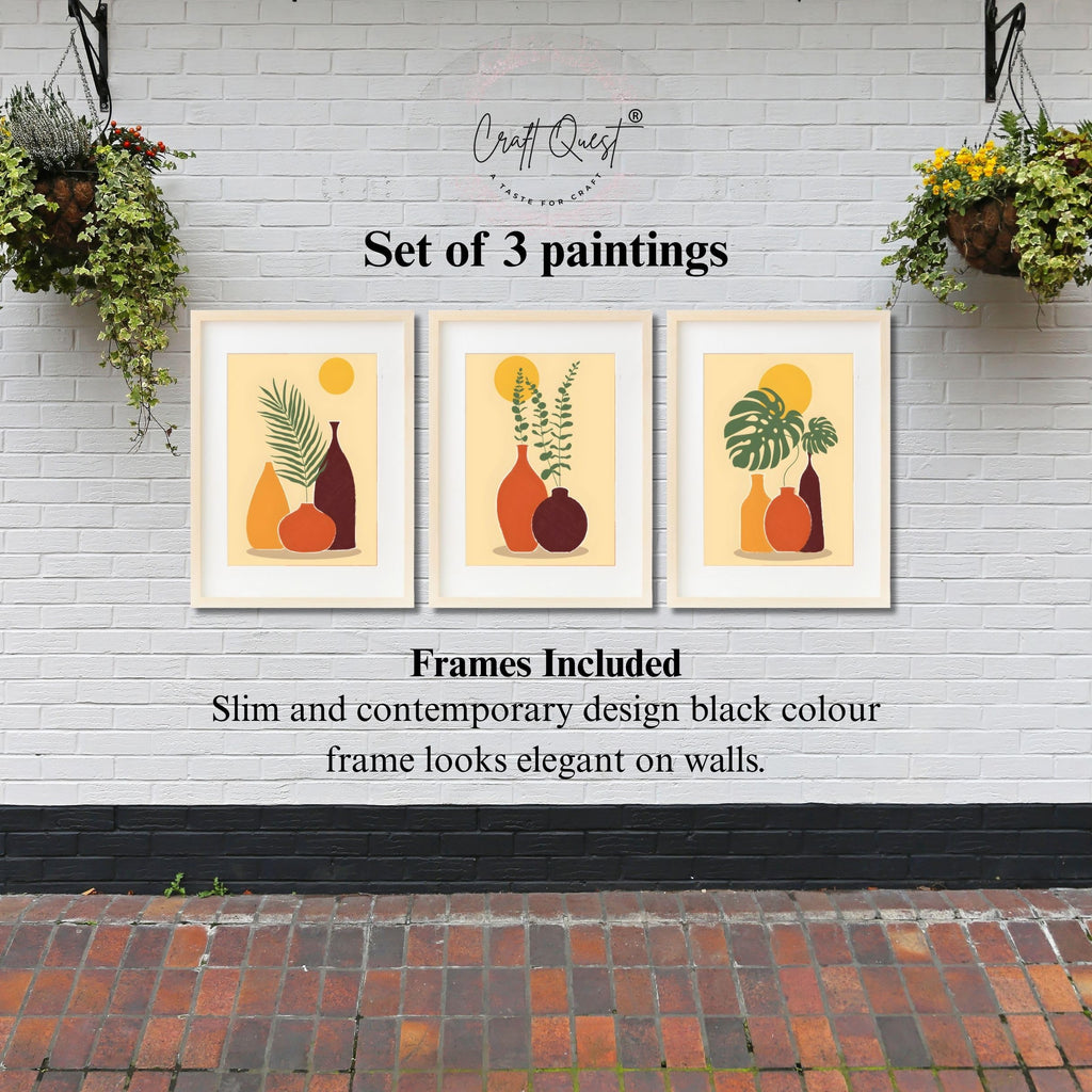 CRAFT QUEST Wall Art Decor Paintings | Set of 3 FLORAL Wall Art Frames for Home Decoration | Ideal for Living Room, Bedroom & Offices