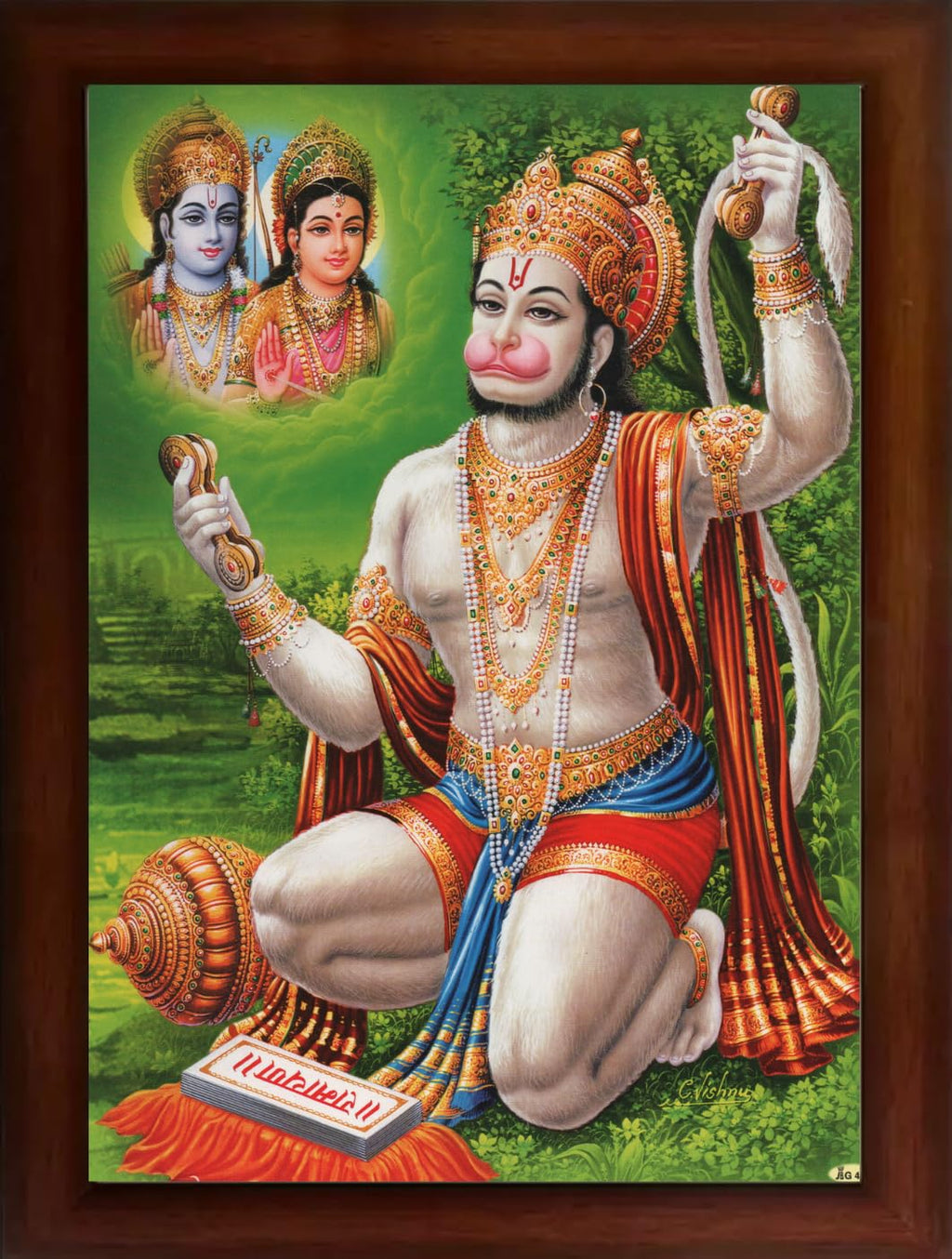 Craft Quest Hanuman Jii Religious Wood Photo Frames for Worship/Pooja(Photoframe,Multicolour, 14 X 10 Inchs), Wall Mount, Rectangular