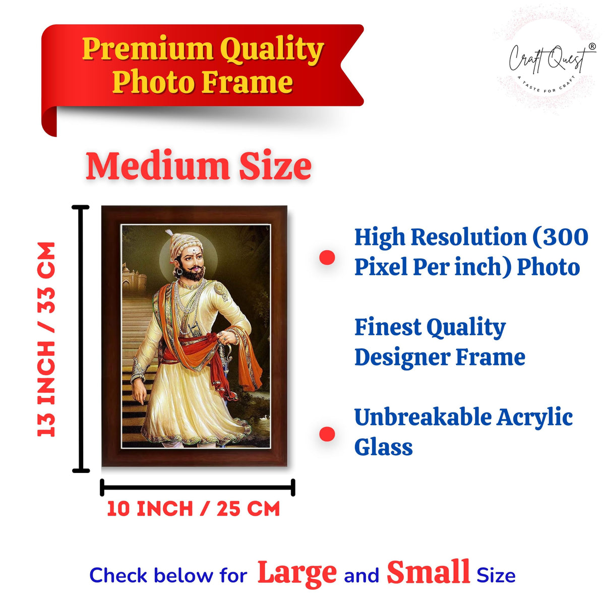 CRAFT QUEST Chattrapati Shivaji Maharaj Wall Photo Frame With Acrylic Sheet | For Living, Pooja Room | Home Decoration Item | Best Gifting Option