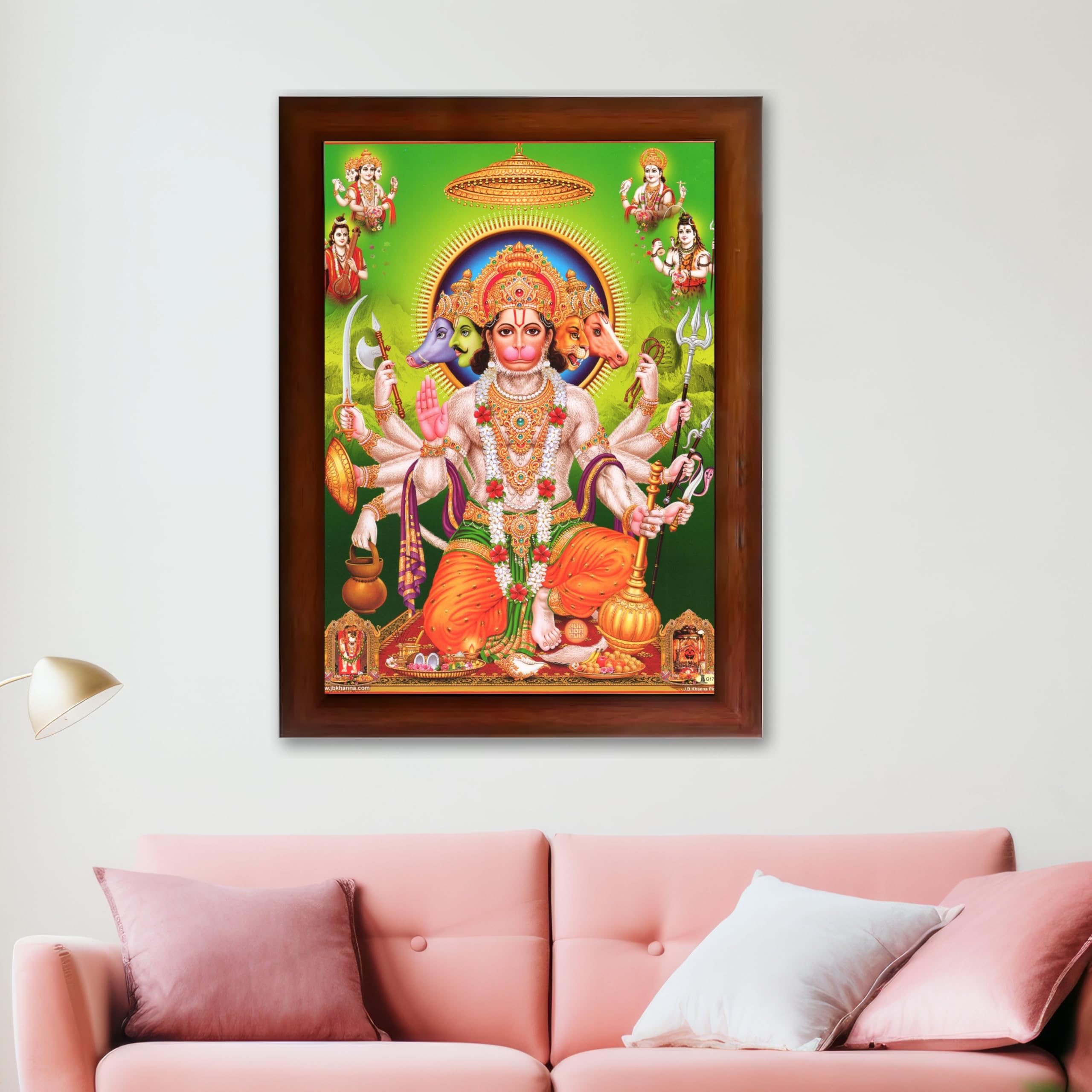 CRAFT QUEST Panchmukhi Hanuman | Bajrangbali Religious Photo frame home Decorative item synthetic wooden frame