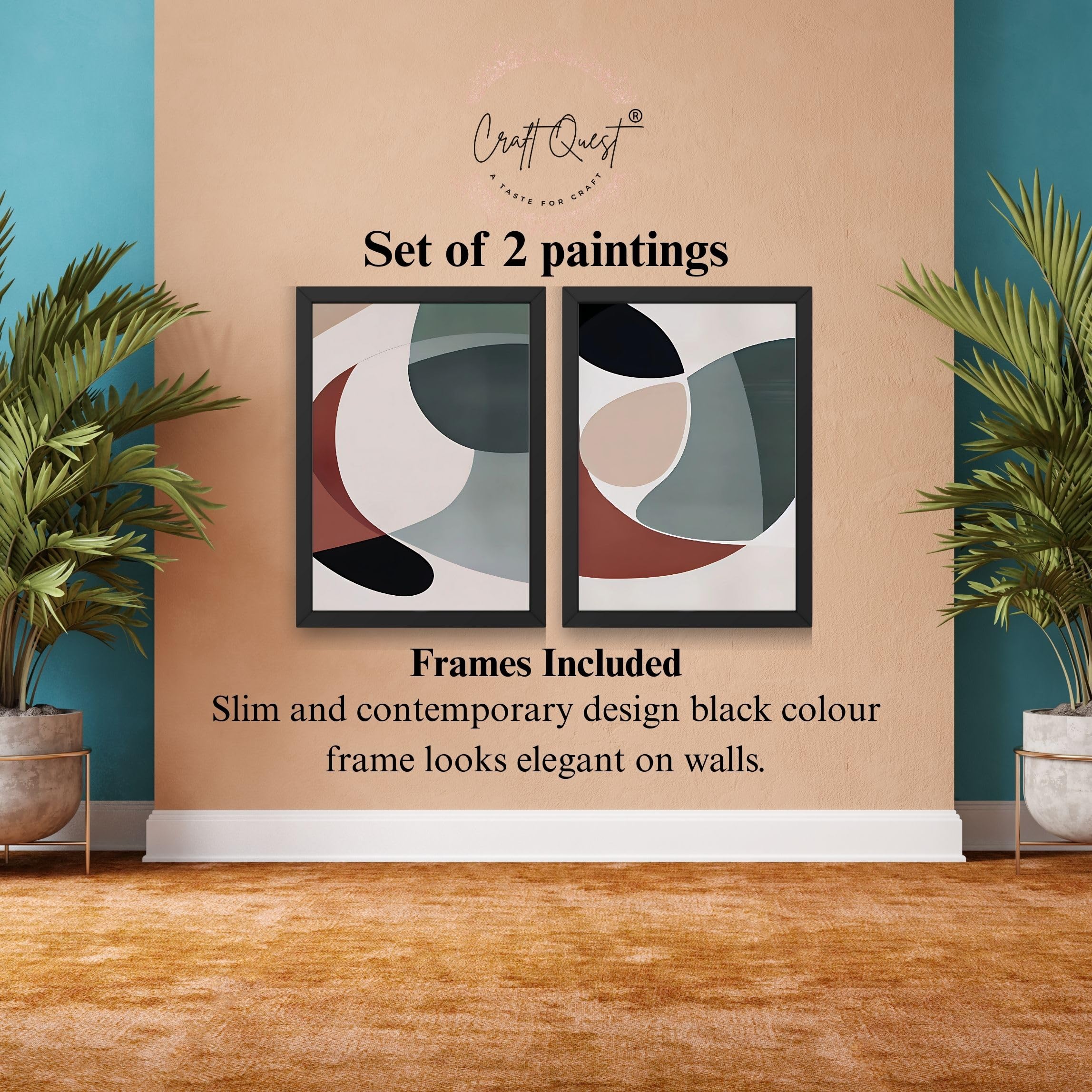 CRAFT QUEST Wall Art Decor Paintings | Set of 2 Minimalist Wall Art Frames for Home Decoration | Perfect for Living Room, Bedroom & Office