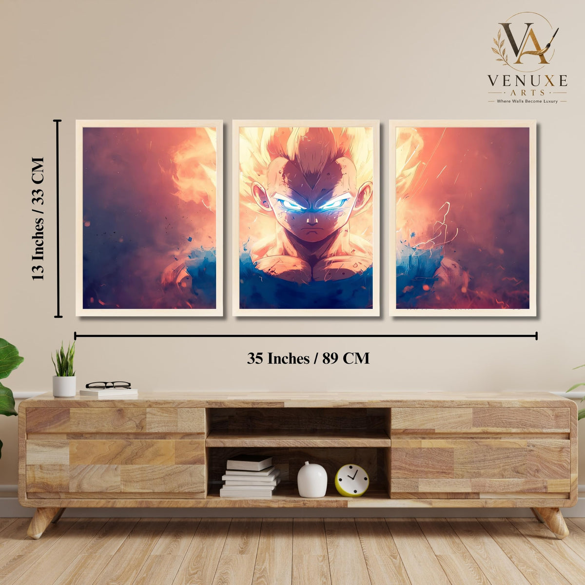 VENUXE ARTS Set Of 3 Anime Characters Wall Framed |Anime Characters Framed Poster for Living Room Bedroom Gaming Room Studio Wall Decor