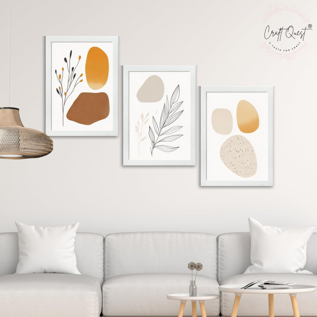 CRAFT QUEST SET OF 3 Organic Abstract Modern Wall Art | Set of 3 Frames for Home Decoration | Ideal for Living Room, Bedroom & Offices