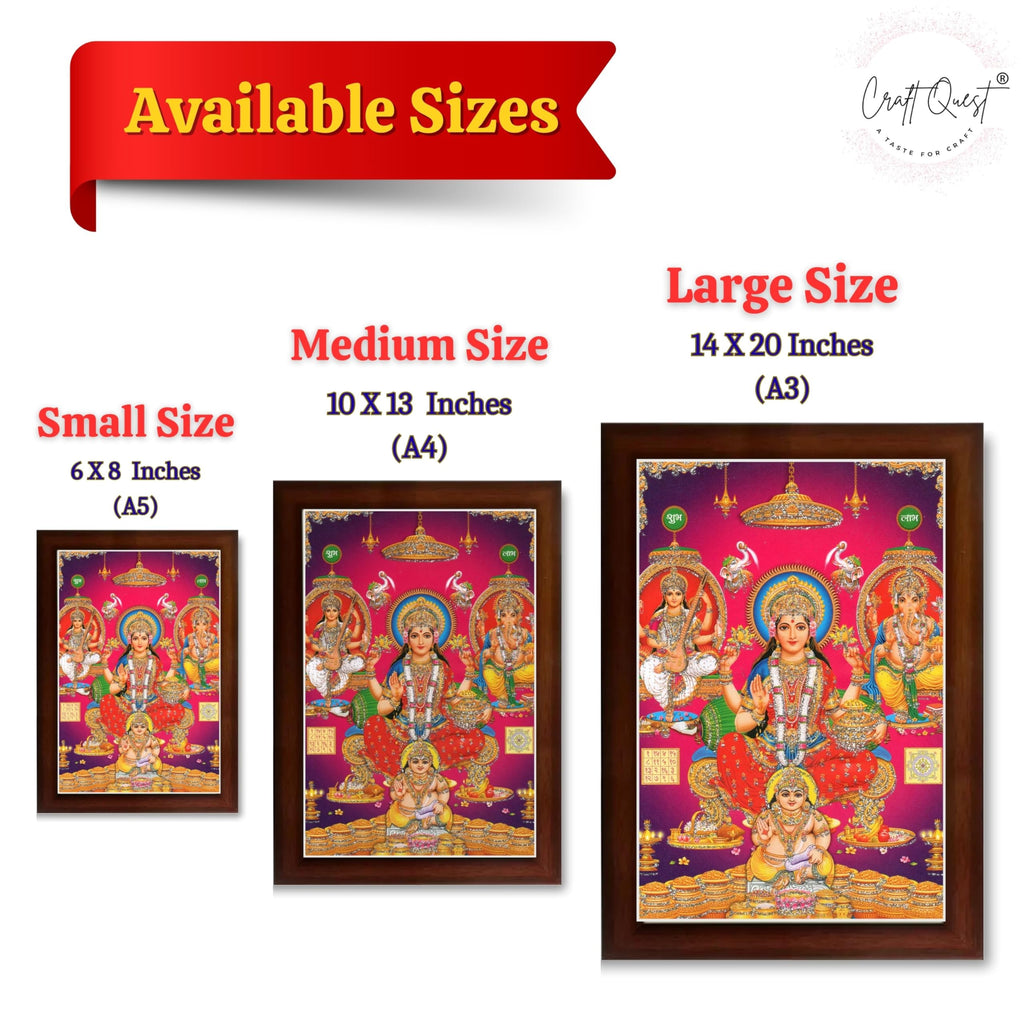 CRAFT QUEST Laxmi Ganesh Saraswati Religious Photo Frame for Wall, Table, Office, Temple, Pooja, Living Room and Home Decor Item