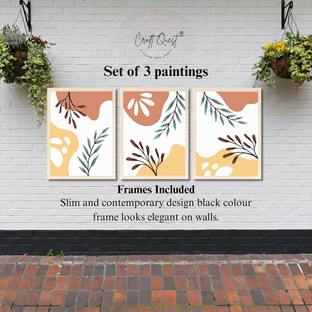 CRAFT QUEST Wall Art Decor Paintings | Set of 3 BOHO Wall Art Frames for Home Decoratio | Ideal for Living Room, Bedrooms & Offices