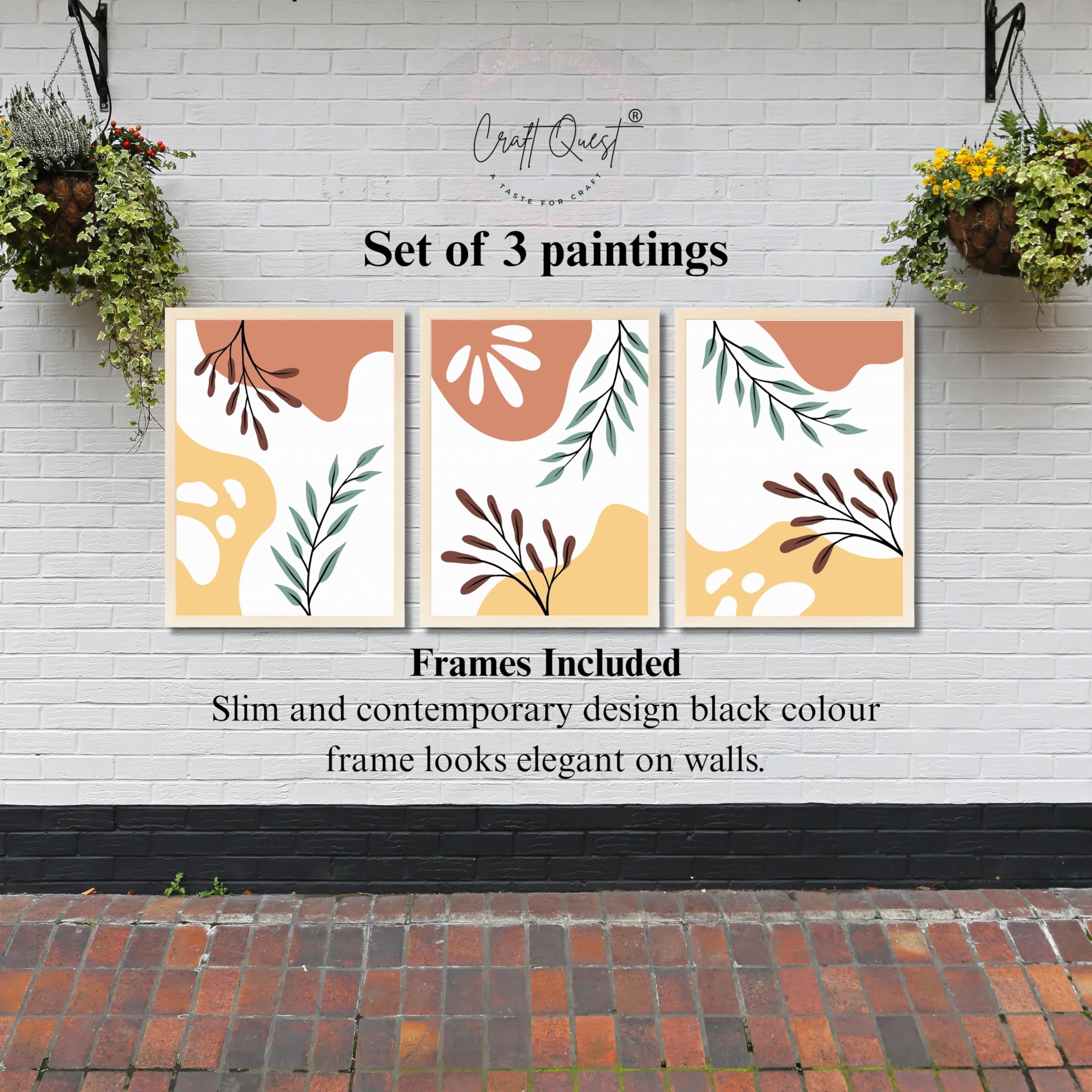 CRAFT QUEST Wall Art Decor Paintings | Set of 3 BOHO Wall Art Frames for Home Decoratio | Ideal for Living Room, Bedrooms & Offices